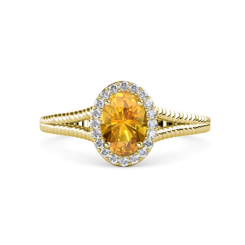Deborah Desire Oval Cut Citrine and Round Diamond Twist Rope Split Shank Halo Engagement Ring 