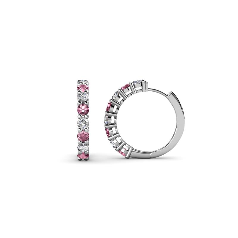 Raya Round Pink Tourmaline and Lab Grown Diamond Hoop Earrings 
