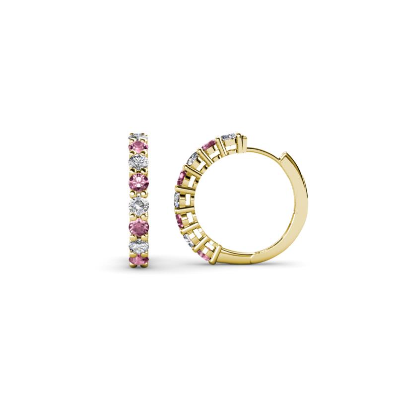 Raya Round Pink Tourmaline and Lab Grown Diamond Hoop Earrings 