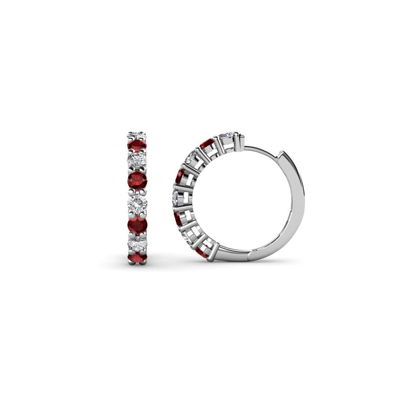 Raya Round Red Garnet and Lab Grown Diamond Hoop Earrings 