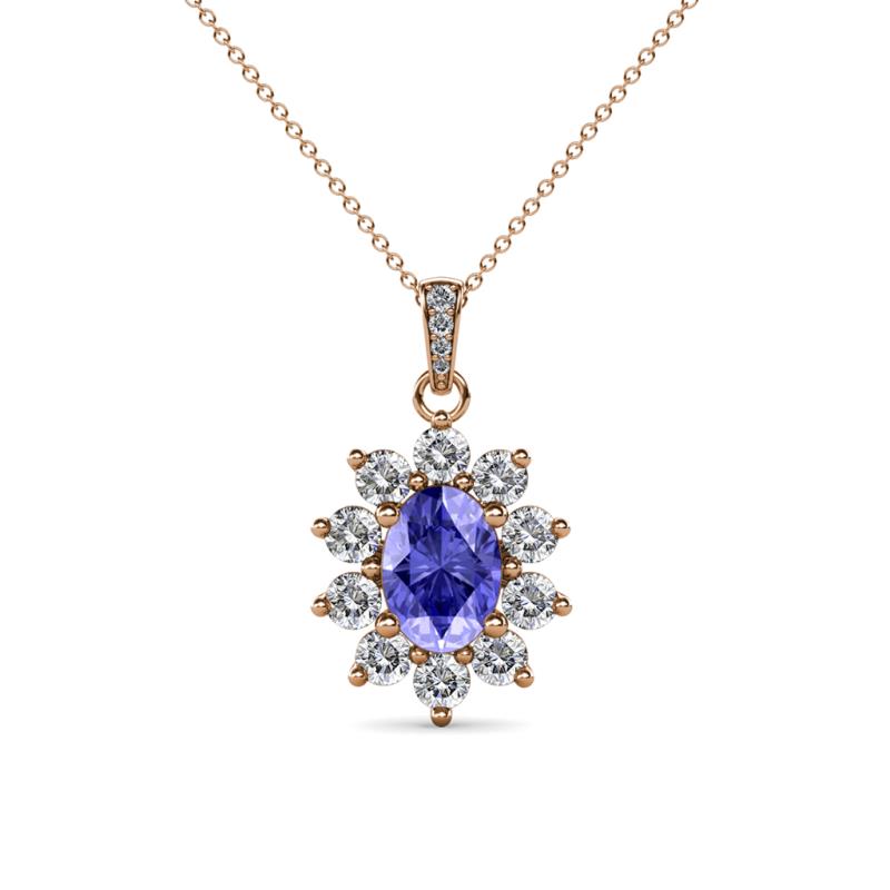 Raizel (7 x 5 mm) Tanzanite and Diamond Floral Halo Pendant 