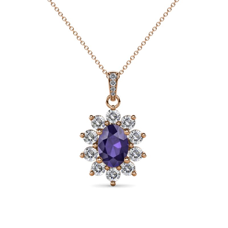 Raizel (7 x 5 mm) Iolite and Diamond Floral Halo Pendant 