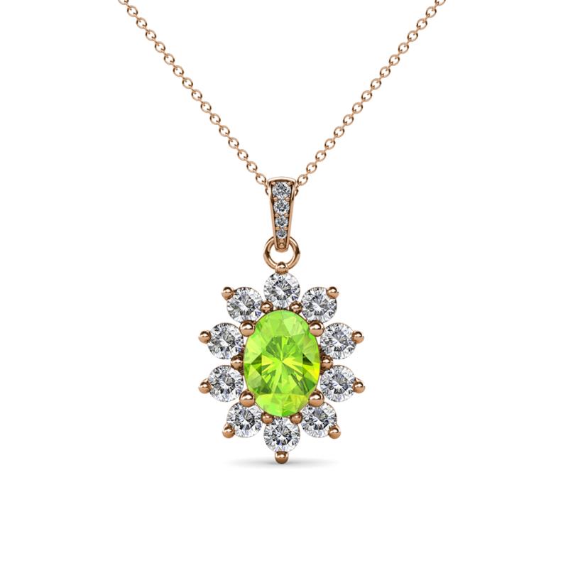 Raizel (7 x 5 mm) Peridot and Diamond Floral Halo Pendant 