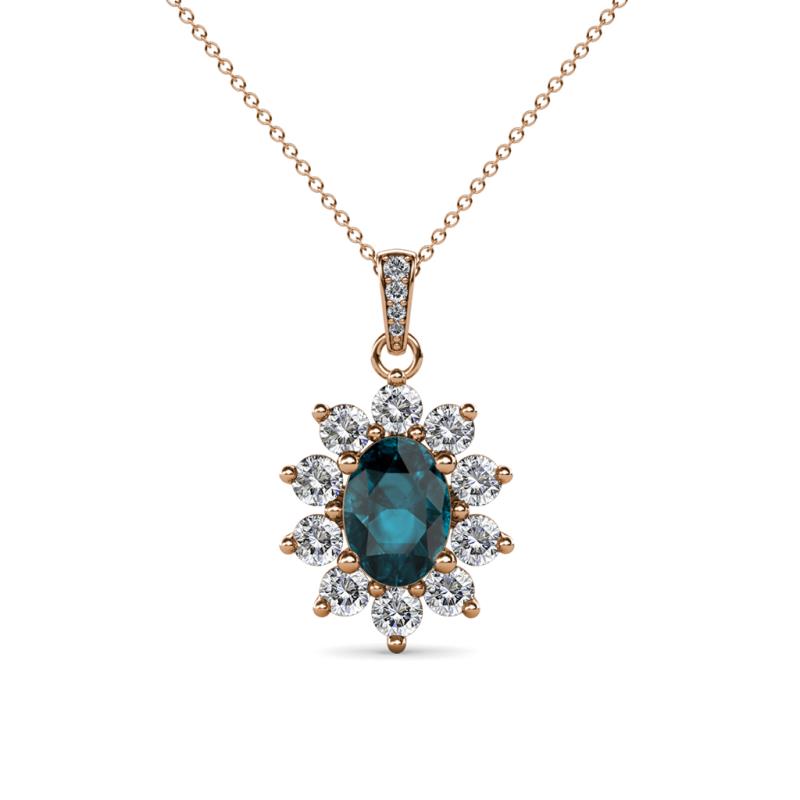 Raizel (7 x 5 mm) London Blue Topaz and Diamond Floral Halo Pendant 