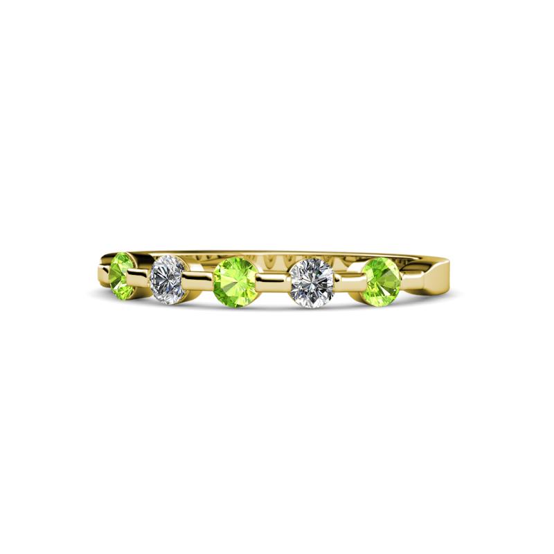 Keva 3.00 mm Peridot and Diamond 5 Stone Wedding Band 