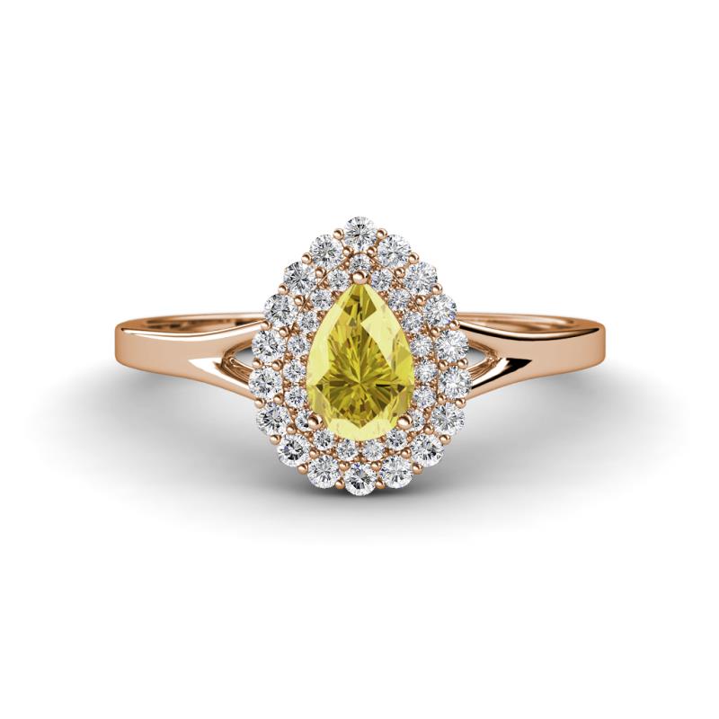 Kristen Rainbow Pear Cut Yellow Sapphire and Round Diamond Halo Engagement Ring 