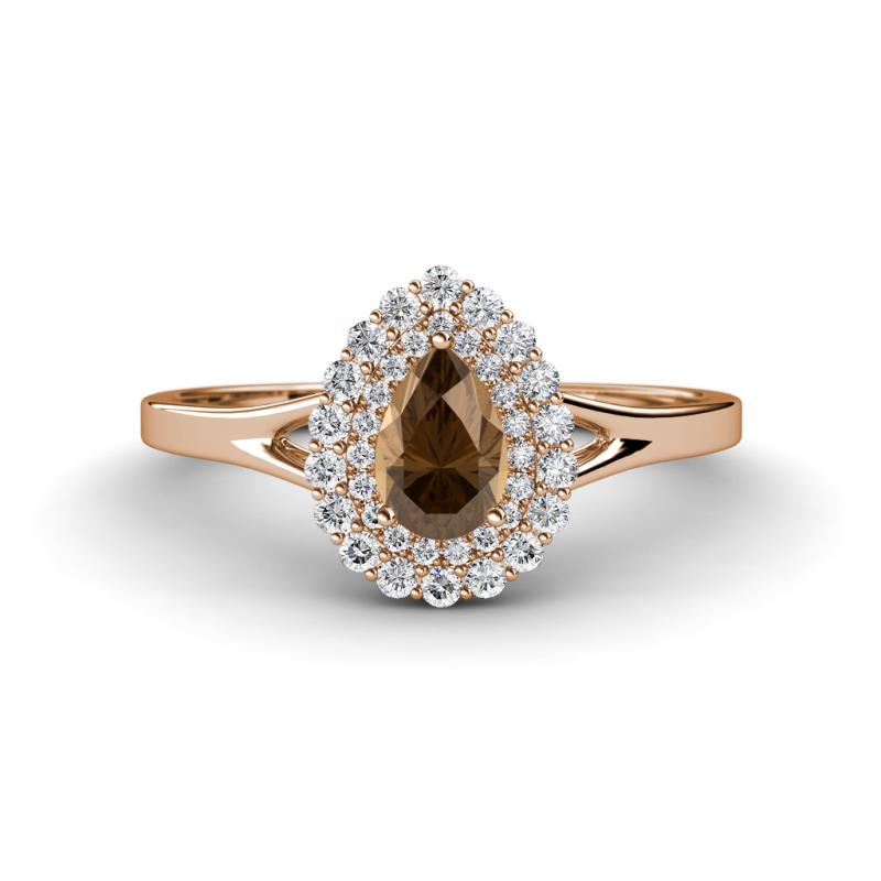 Kristen Rainbow Pear Cut Smoky Quartz and Round Diamond Halo Engagement Ring 