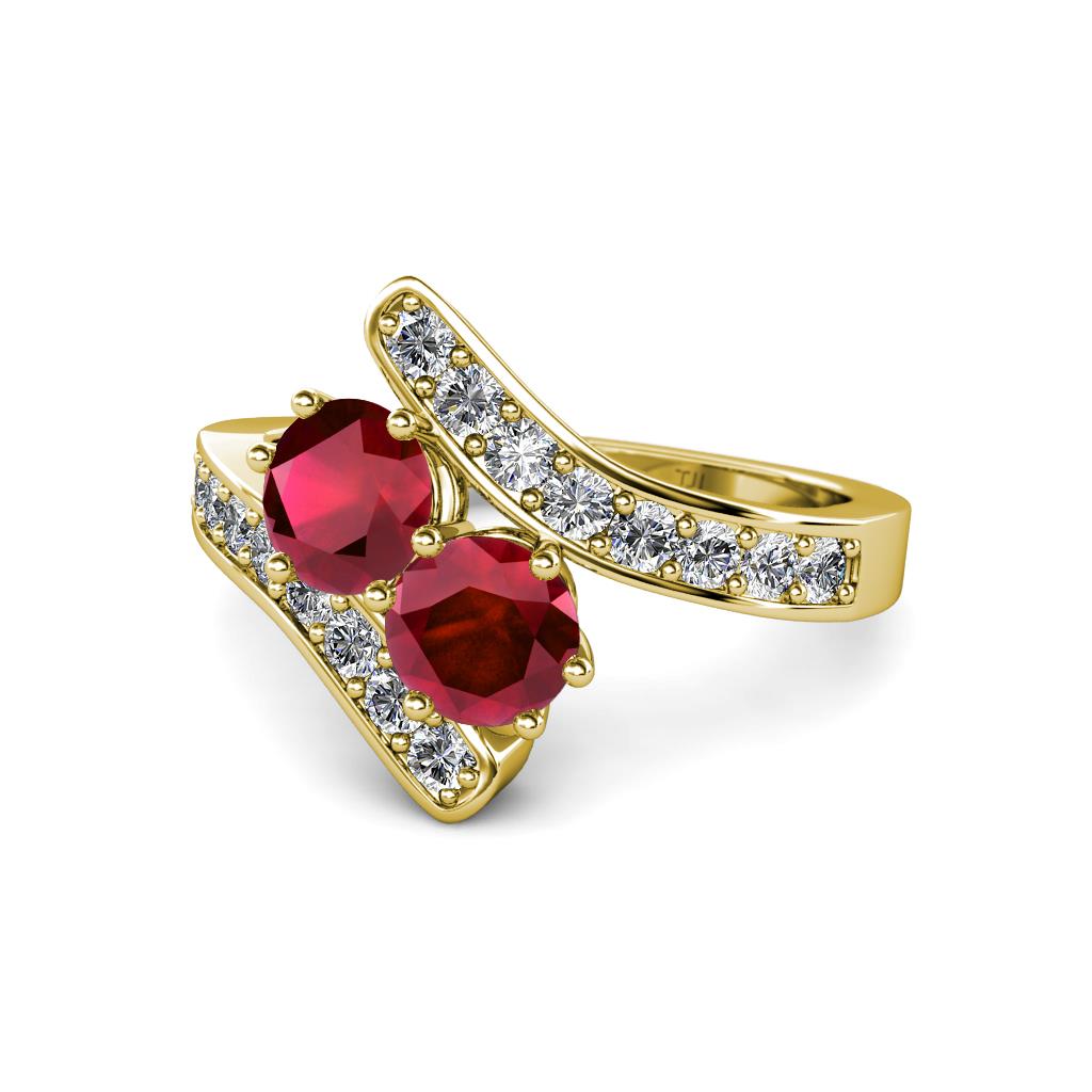 Eleni Ruby with Side Diamonds Bypass Ring 