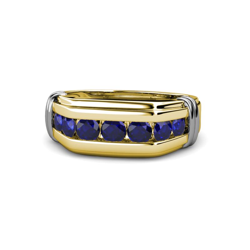 Brad Round Blue Sapphire 7 Stone Men Wedding Ring