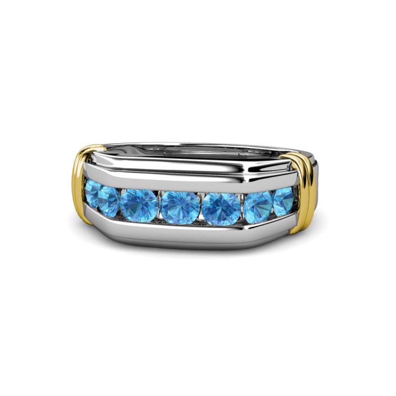 Brad Round Blue Topaz 7 Stone Men Wedding Ring