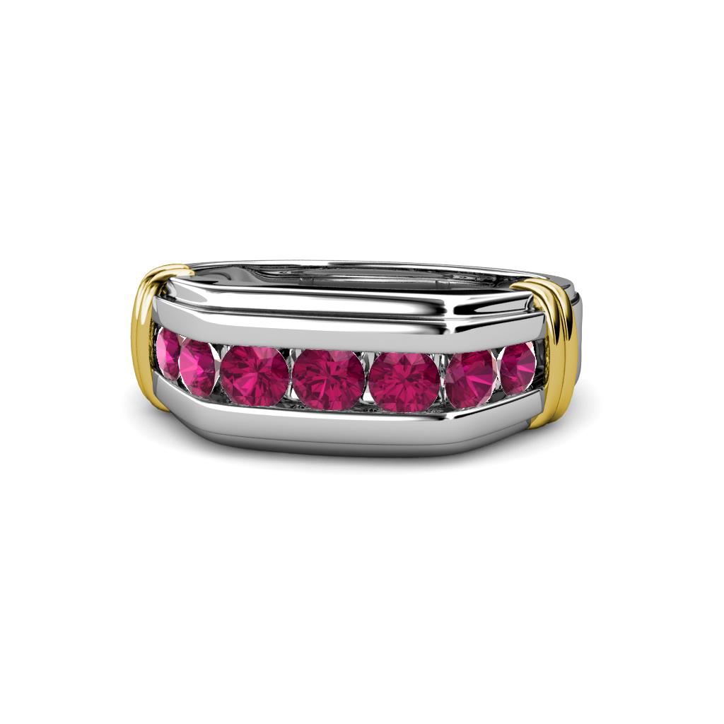 Brad Round Rhodolite Garnet 7 Stone Men Wedding Ring