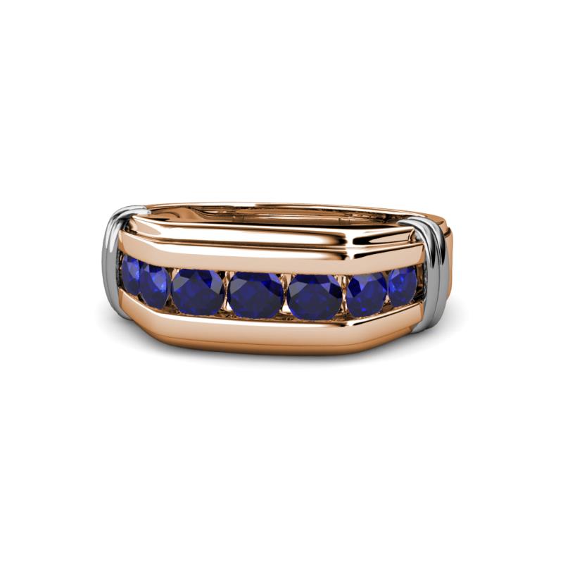 Brad Round Blue Sapphire 7 Stone Men Wedding Ring