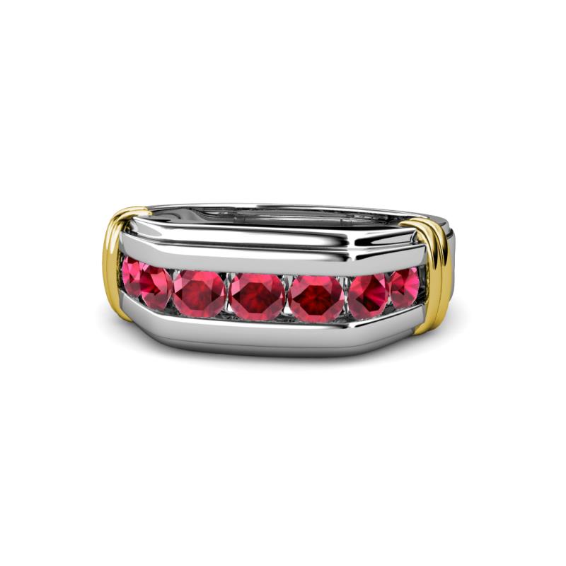 Brad Round Ruby 7 Stone Men Wedding Ring