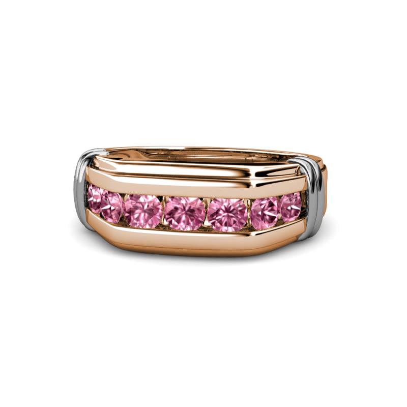 Brad Round Pink Tourmaline 7 Stone Men Wedding Ring