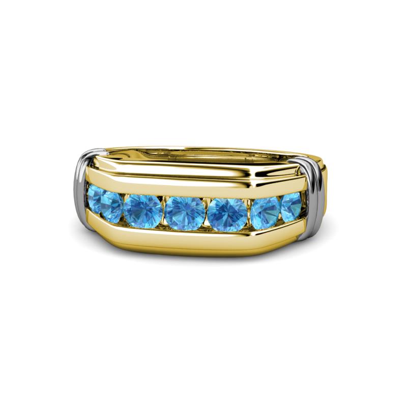 Brad Round Blue Topaz 7 Stone Men Wedding Ring