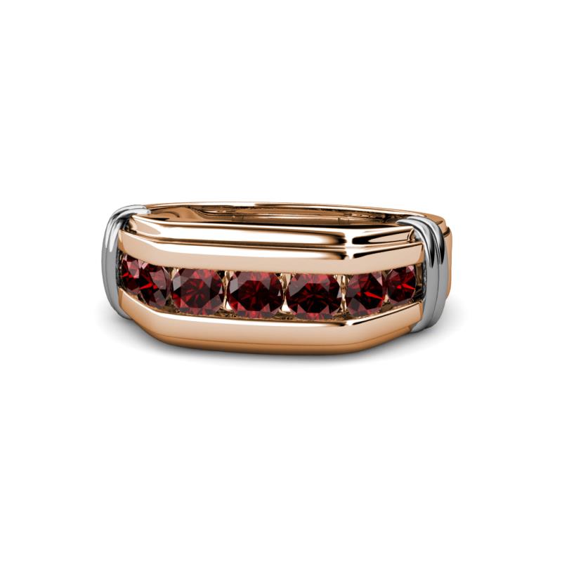Brad Round Red Garnet 7 Stone Men Wedding Ring