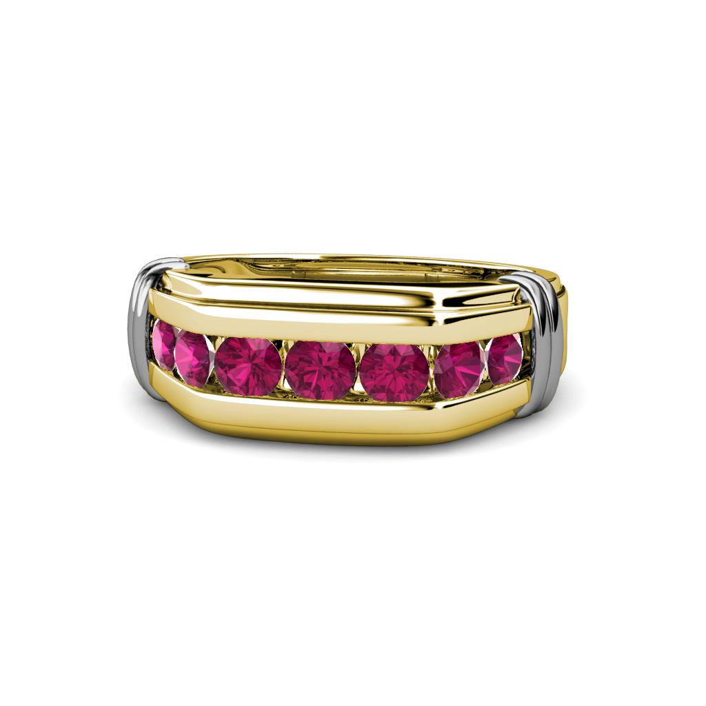Brad Round Rhodolite Garnet 7 Stone Men Wedding Ring