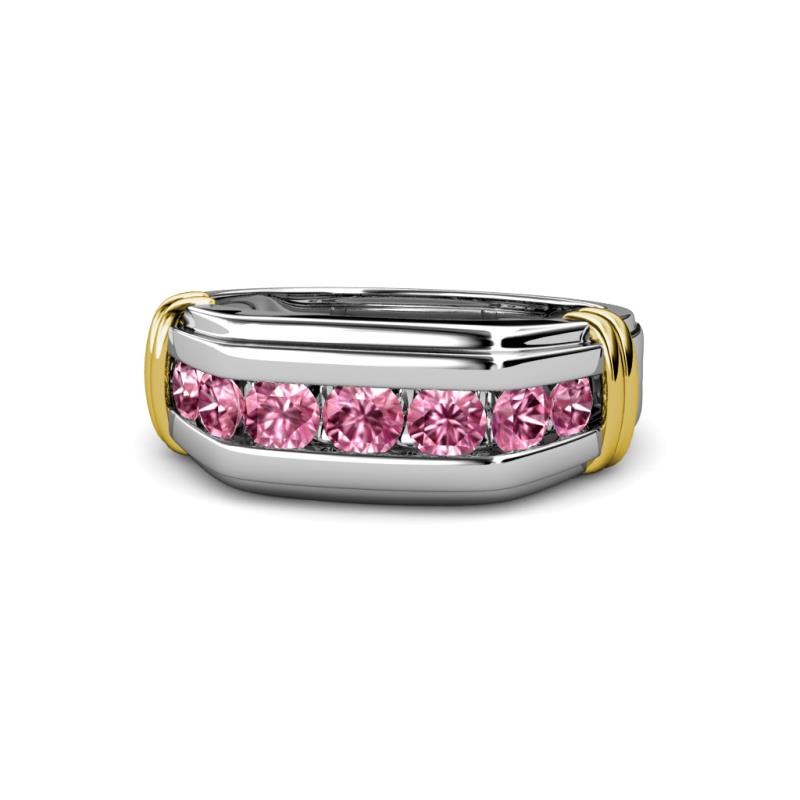 Brad Round Pink Tourmaline 7 Stone Men Wedding Ring