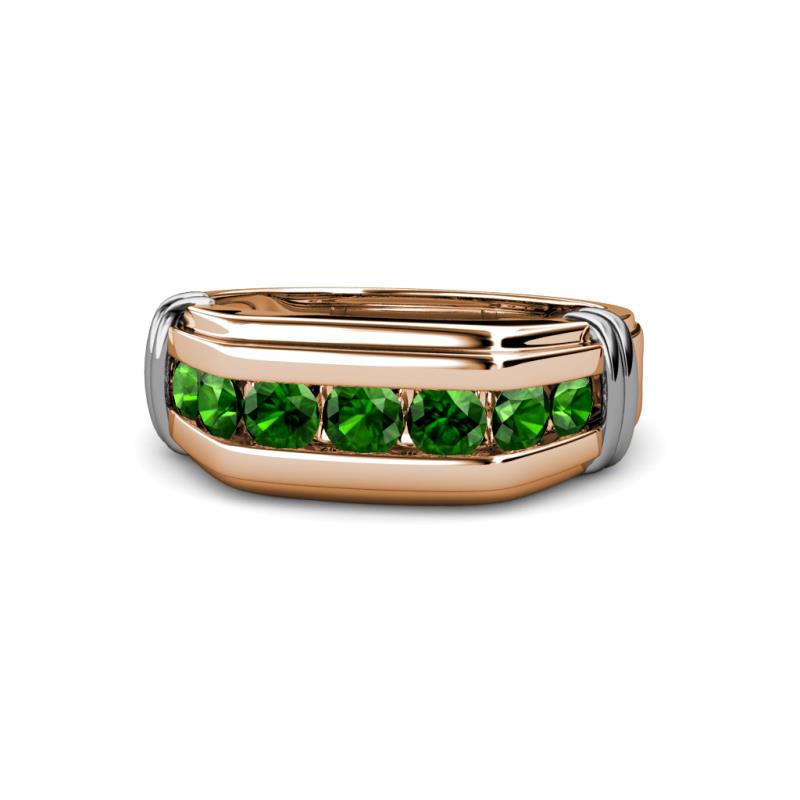 Brad Round Green Garnet 7 Stone Men Wedding Ring