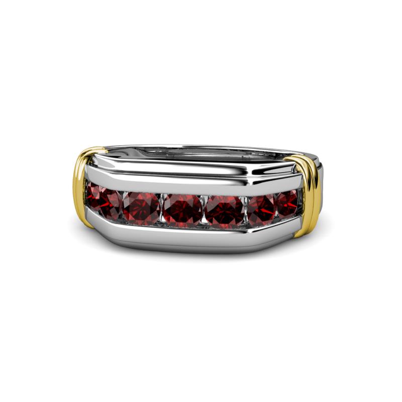 Brad Round Red Garnet 7 Stone Men Wedding Ring