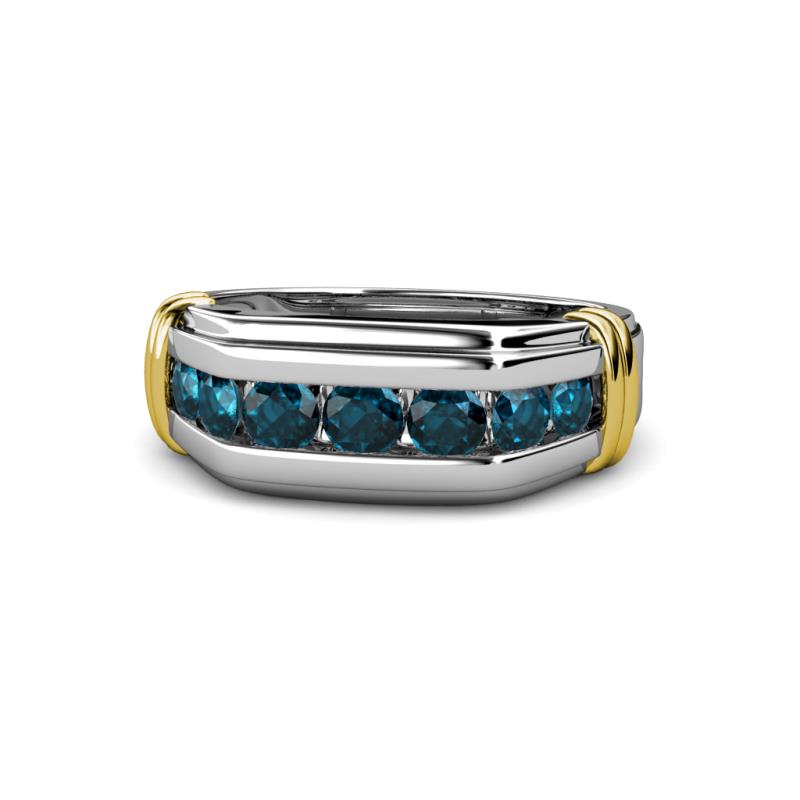 Brad Round Blue Diamond 7 Stone Men Wedding Ring