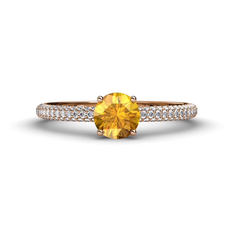 Serina Classic Round Citrine and Diamond 3 Row Micro Pave Shank Engagement Ring 