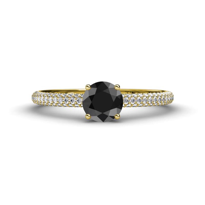 Serina Classic Round Black and White Diamond 3 Row Micro Pave Shank Engagement Ring 