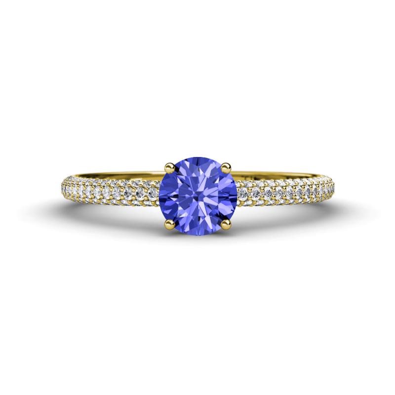 Serina Classic Round Tanzanite and Diamond 3 Row Micro Pave Shank Engagement Ring 