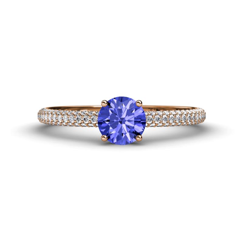 Serina Classic Round Tanzanite and Diamond 3 Row Micro Pave Shank Engagement Ring 