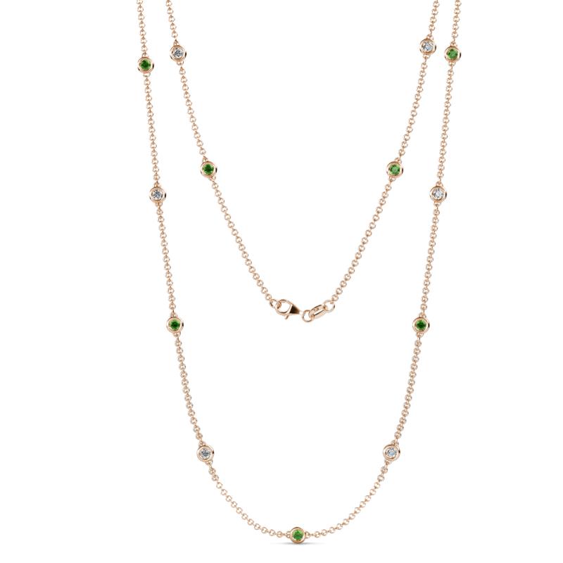 Lien (13 Stn/3mm) Green Garnet and Diamond on Cable Necklace 