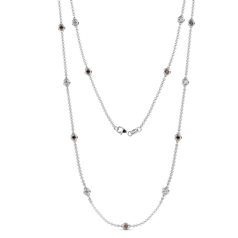 Lien (13 Stn/3mm) Smoky Quartz and Diamond on Cable Necklace 