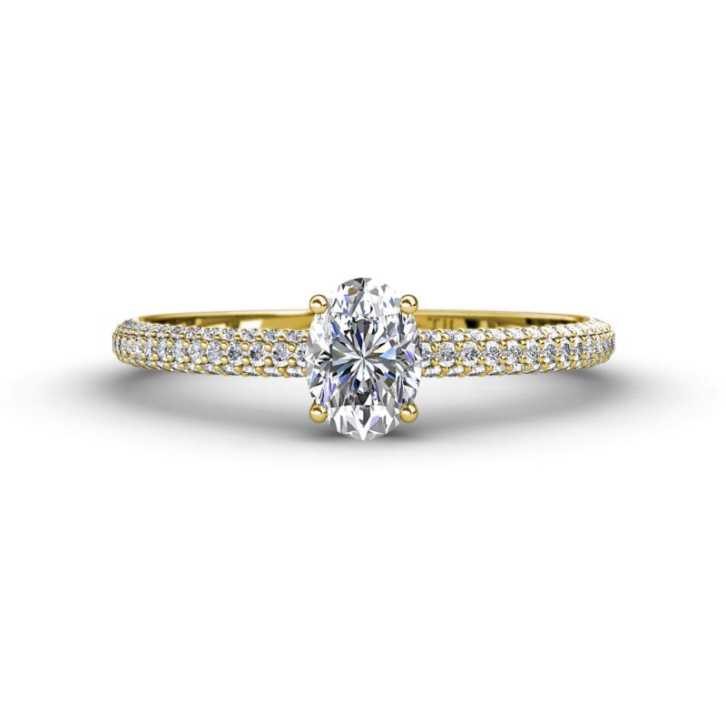 Serina Classic Oval Cut Lab Grown Diamond and Round Mined Diamond 3 Row Shank Engagement Ring 