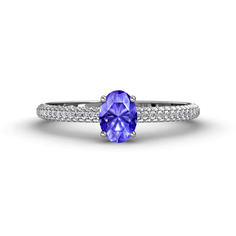Serina Classic Oval Cut Tanzanite and Round Diamond 3 Row Shank Engagement Ring 