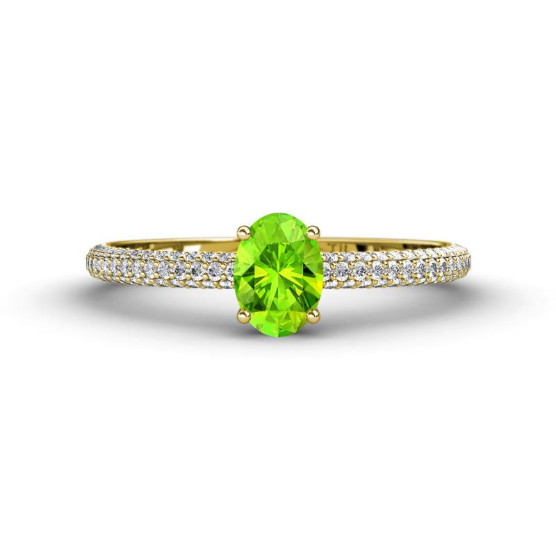 Serina Classic Oval Cut Peridot and Round Diamond 3 Row Shank Engagement Ring 