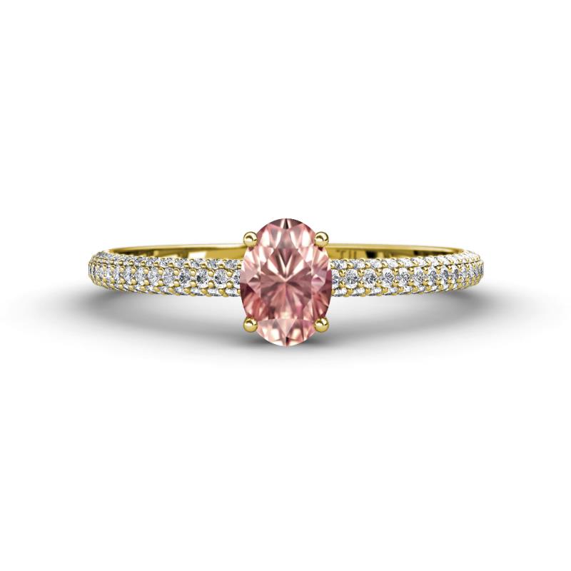 Serina Classic Oval Cut Morganite and Round Diamond 3 Row Shank Engagement Ring 