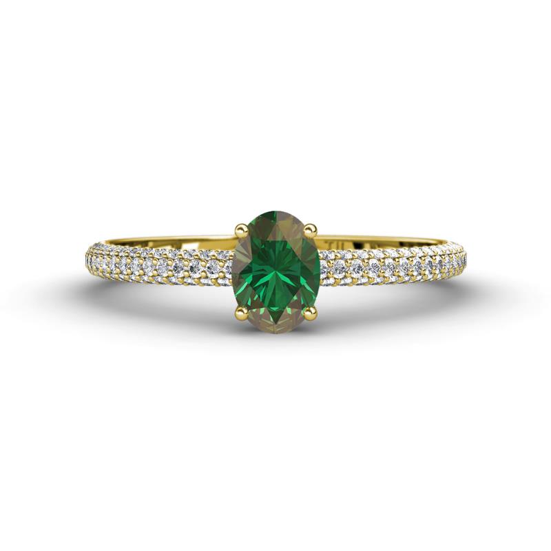 Serina Classic Oval Cut Lab Created Alexandrite and Round Diamond 3 Row Shank Engagement Ring 