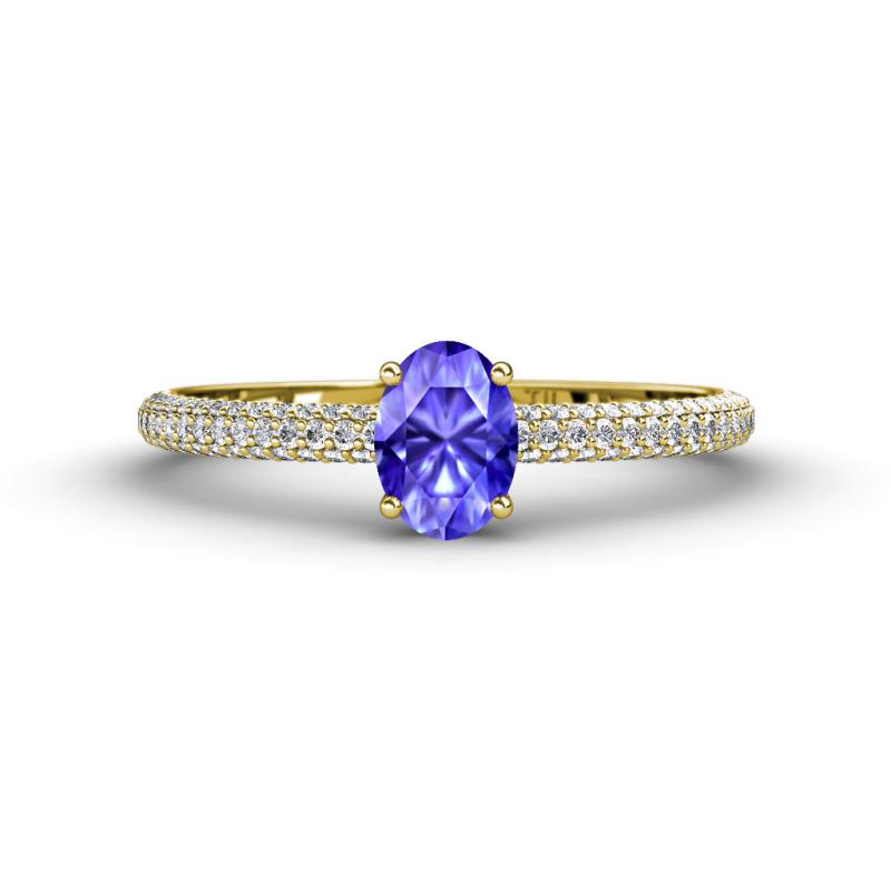 Serina Classic Oval Cut Tanzanite and Round Diamond 3 Row Shank Engagement Ring 