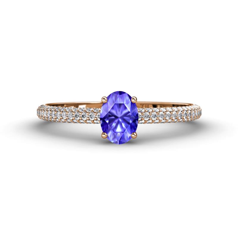 Serina Classic Oval Cut Tanzanite and Round Diamond 3 Row Shank Engagement Ring 