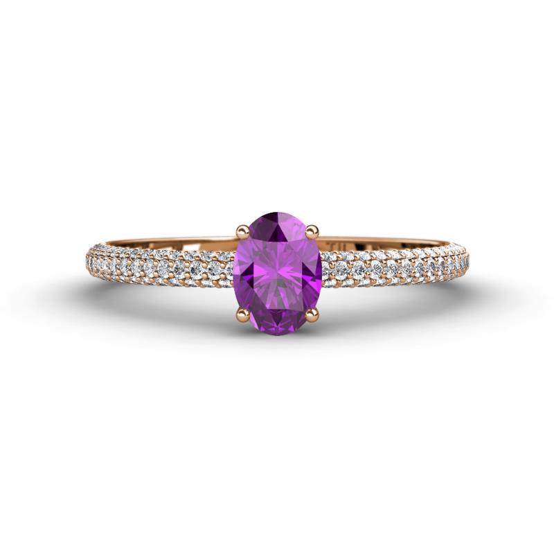 Serina Classic Oval Cut Amethyst and Round Diamond 3 Row Shank Engagement Ring 