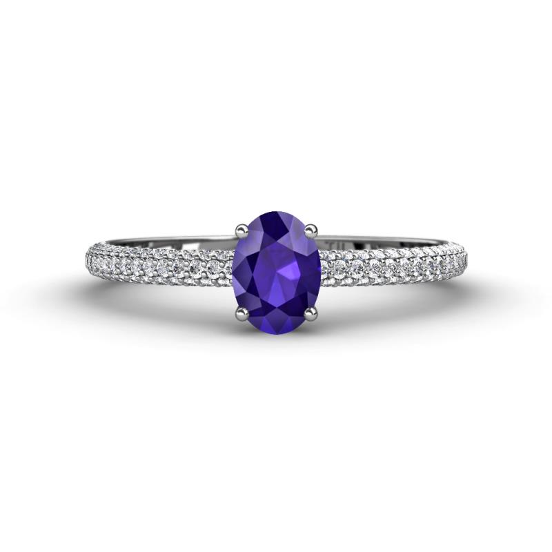 Serina Classic Oval Cut Iolite and Round Diamond 3 Row Shank Engagement Ring 