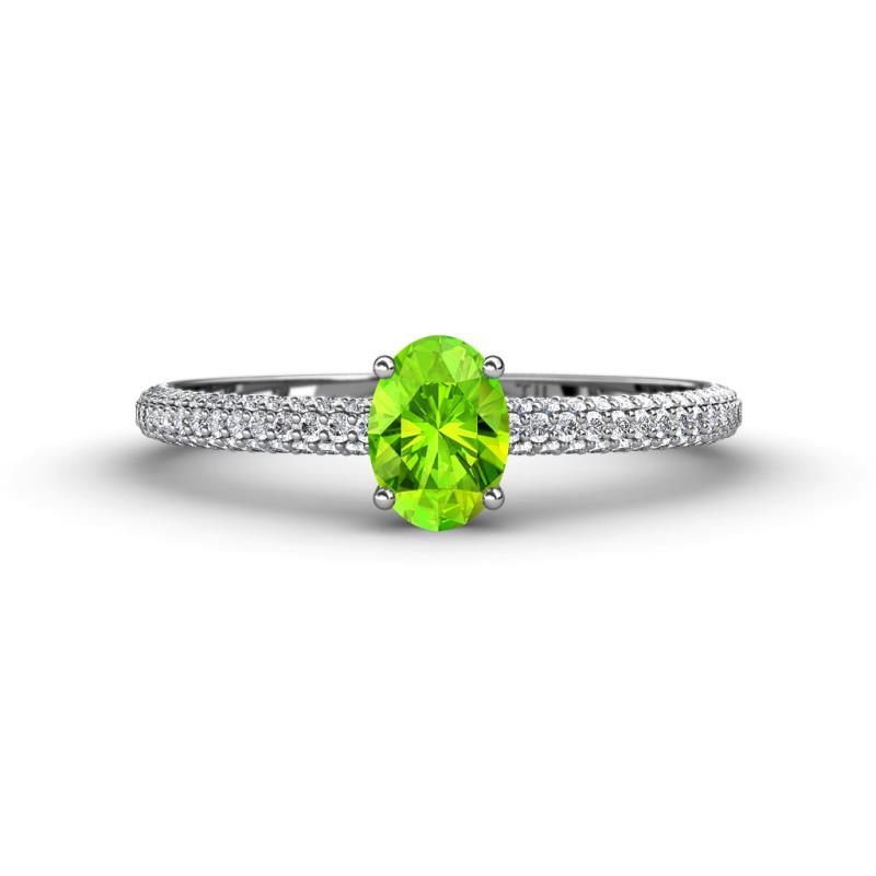 Serina Classic Oval Cut Peridot and Round Diamond 3 Row Shank Engagement Ring 