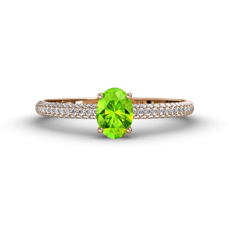 Serina Classic Oval Cut Peridot and Round Diamond 3 Row Shank Engagement Ring 