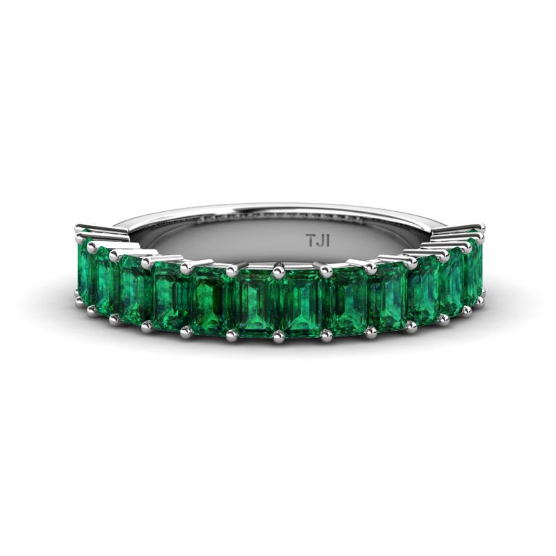 Alaya Emerald Cut Emerald 14 Stone Wedding Band 