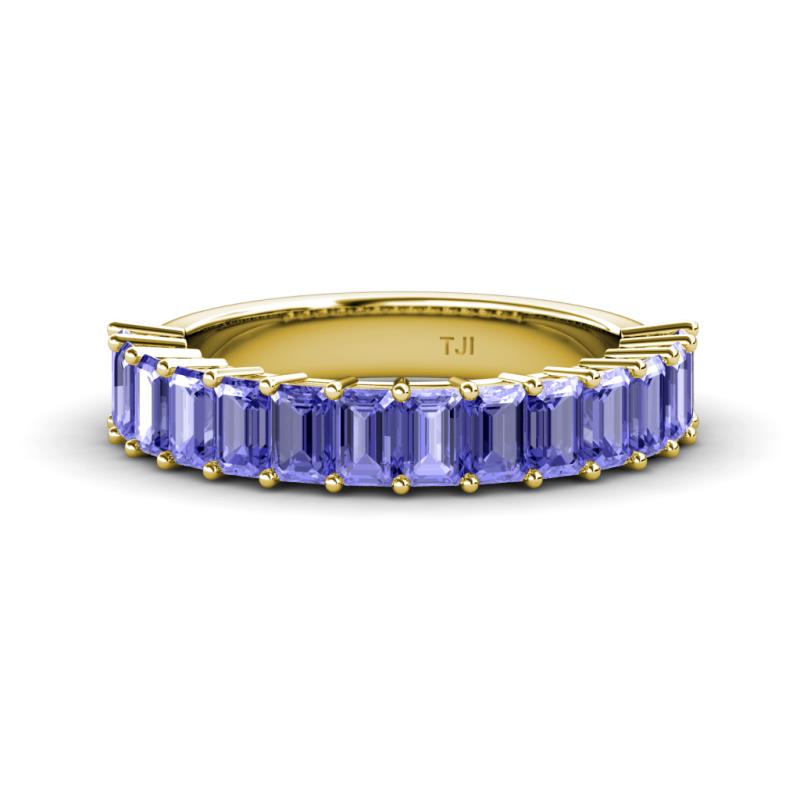 Alaya Emerald Cut Tanzanite 14 Stone Wedding Band 