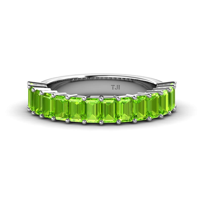Alaya Emerald Cut Peridot 14 Stone Wedding Band 
