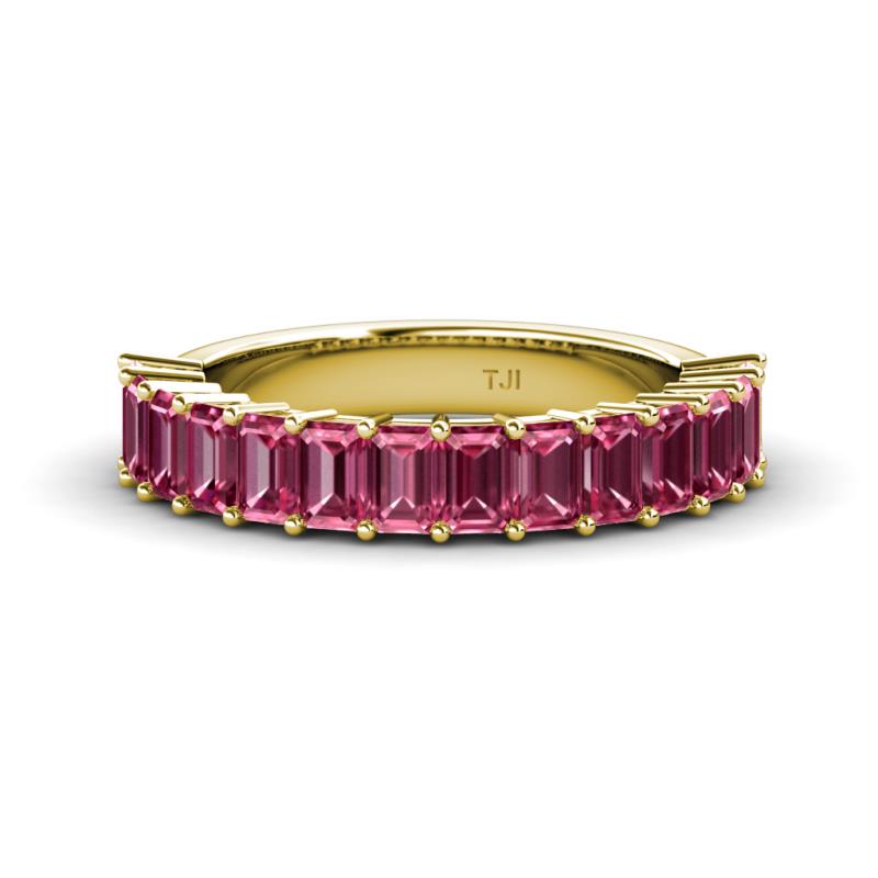 Alaya Emerald Cut Pink Tourmaline 14 Stone Wedding Band 