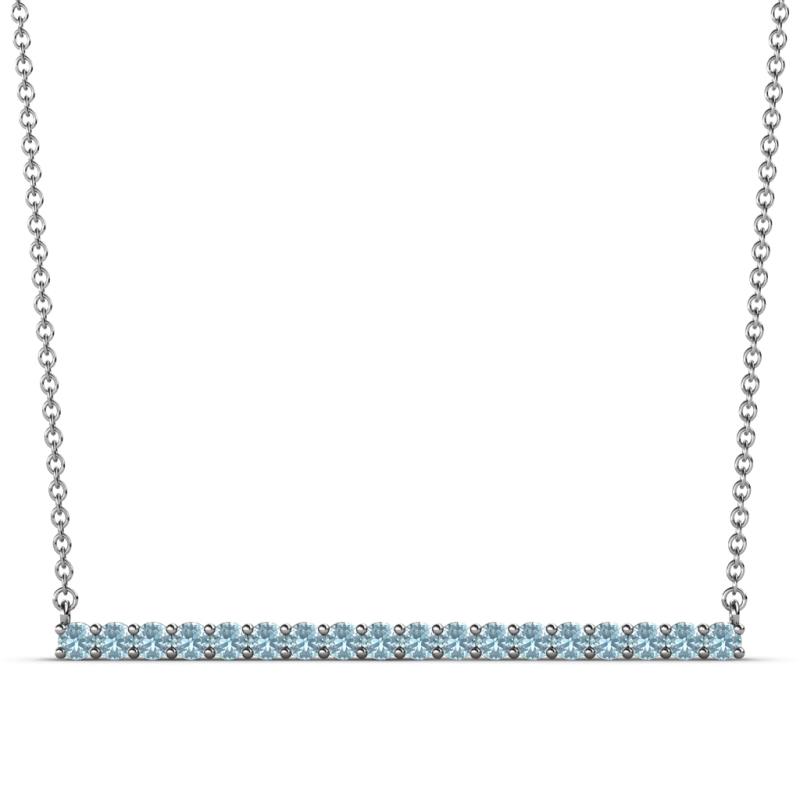 Noya 2.00 mm Round Aquamarine Horizontal Bar Pendant Necklace 