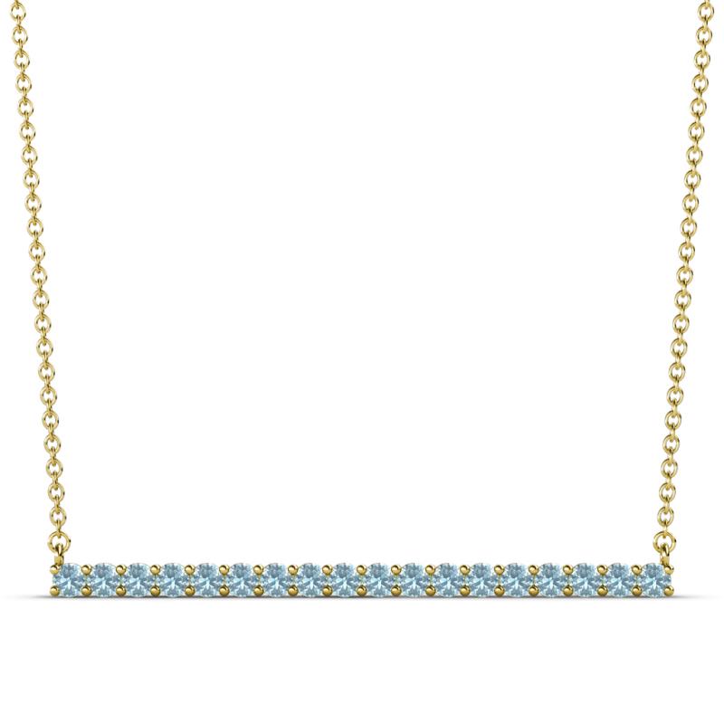 Noya 2.00 mm Round Aquamarine Horizontal Bar Pendant Necklace 