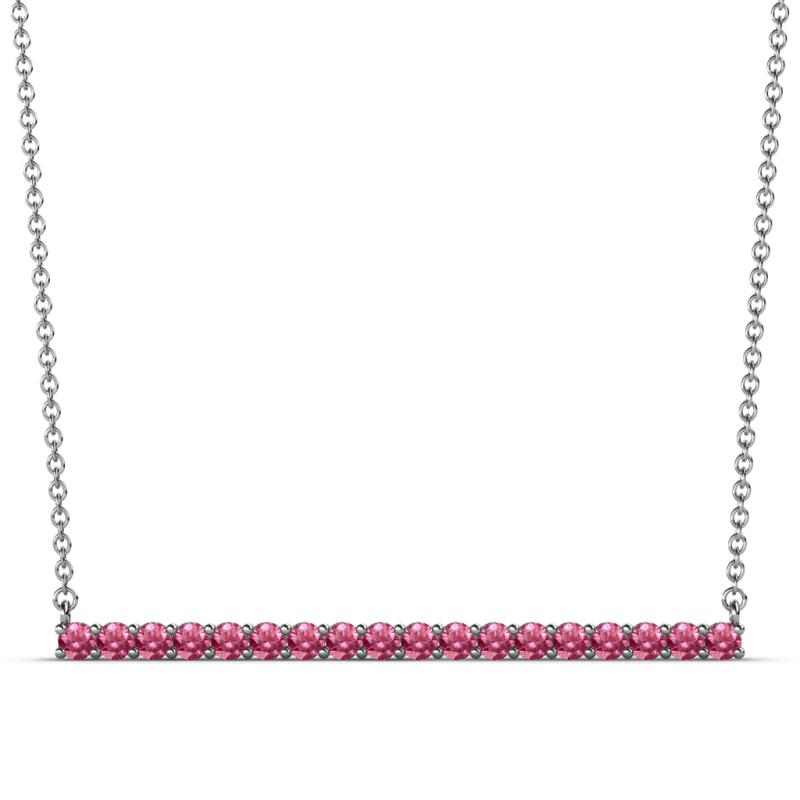 Noya 2.00 mm Round Pink Tourmaline Horizontal Bar Pendant Necklace 