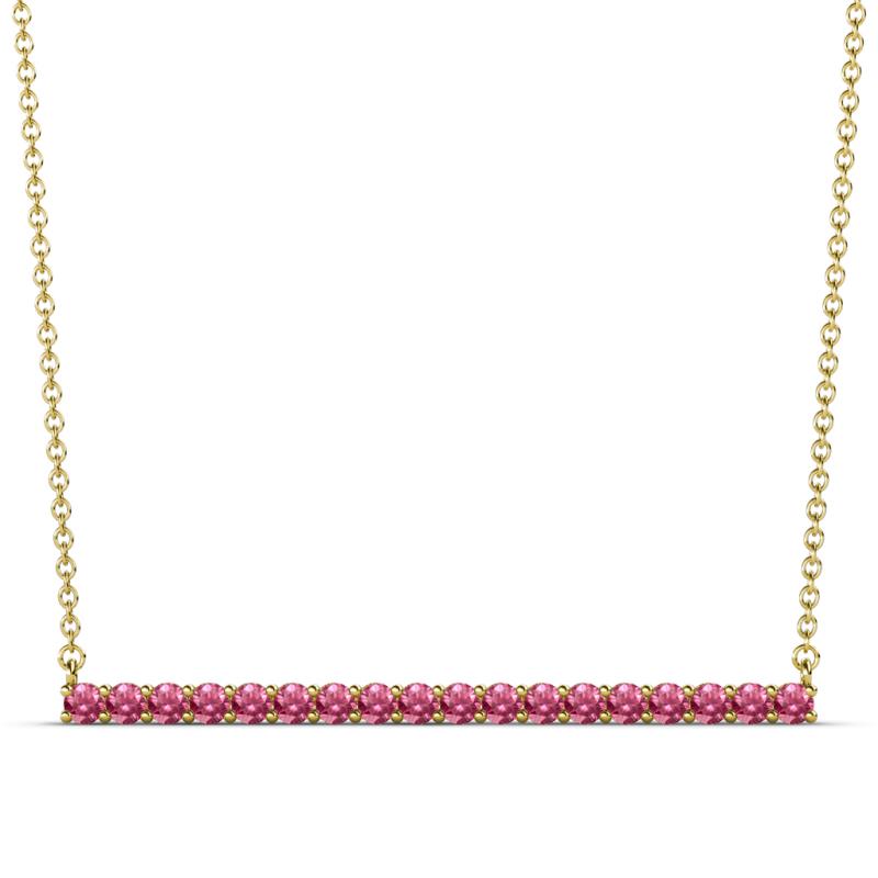 Noya 2.00 mm Round Pink Tourmaline Horizontal Bar Pendant Necklace 